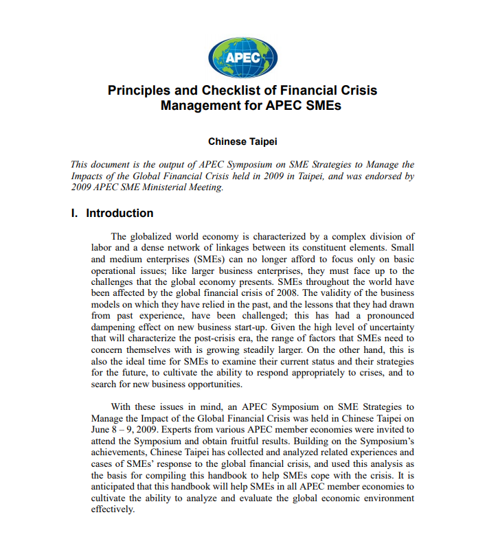 Principles and Checklist of Financial Crisis Management for APEC SMEs